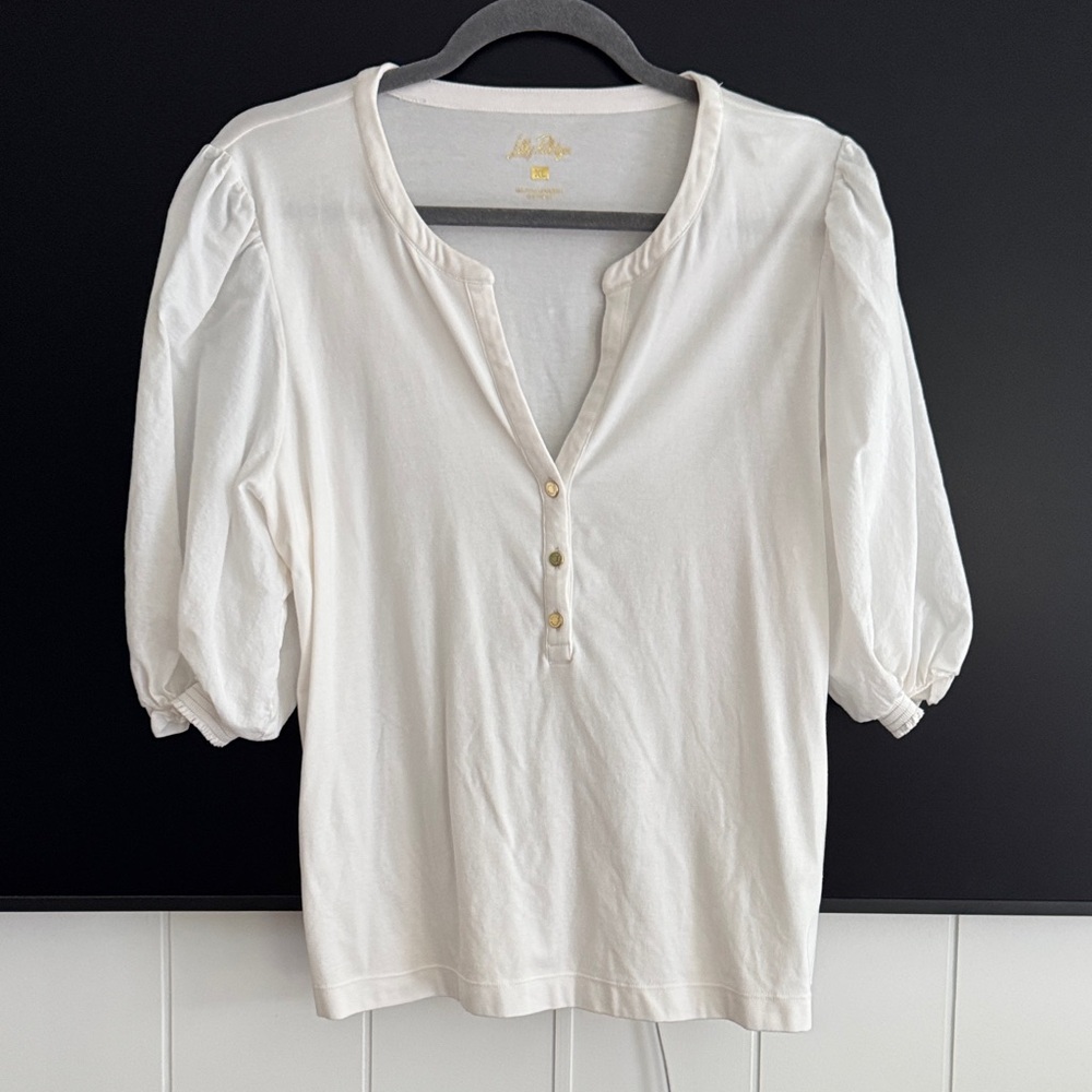 Lilly Pulitzer Cream Puff-Sleeve Button-Front Top